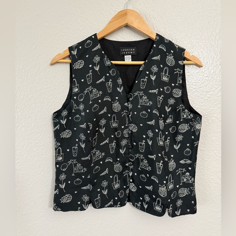 Spenser Jeremy Vintage 100% Silk Summer Print Vest